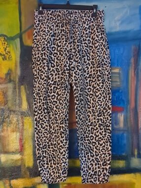 J Crew Linen Blend Leopard Pull On Jogger Drawstring Pants Size 2
